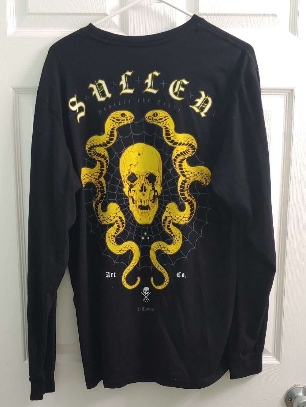 Sullen H Tattooer Long Sleeve T Shirt Black Y2K Skull And Snakes Unisex Size L